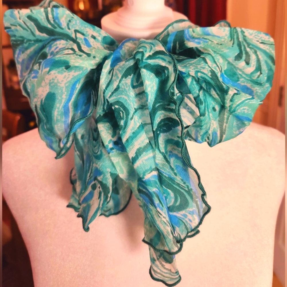 Vintage 70's Marbled Watercolor Skinny Scarf